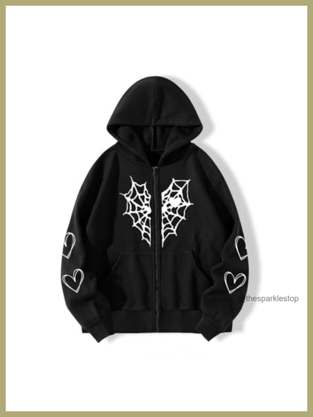 Oversized Y2K Zip Up Hoodie Gothic Spider Web Graphic Sweatshirt
